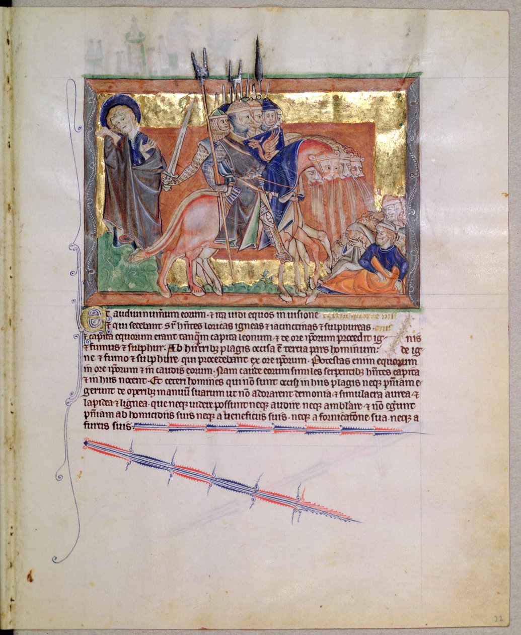 Ms L.A. 139-Lisboa fol.20 Army of horsemen, fra Gulbenkian Apocalypse, c.1256-70 af English School
