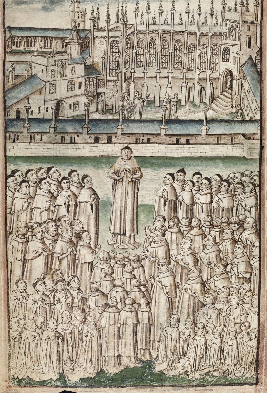 Fru New Coll 288, f3v. (Chaundler-manuskript), Life of William of Wykeham af Thomas Chaundler (pen og blæk & tempera på vellum) af English School