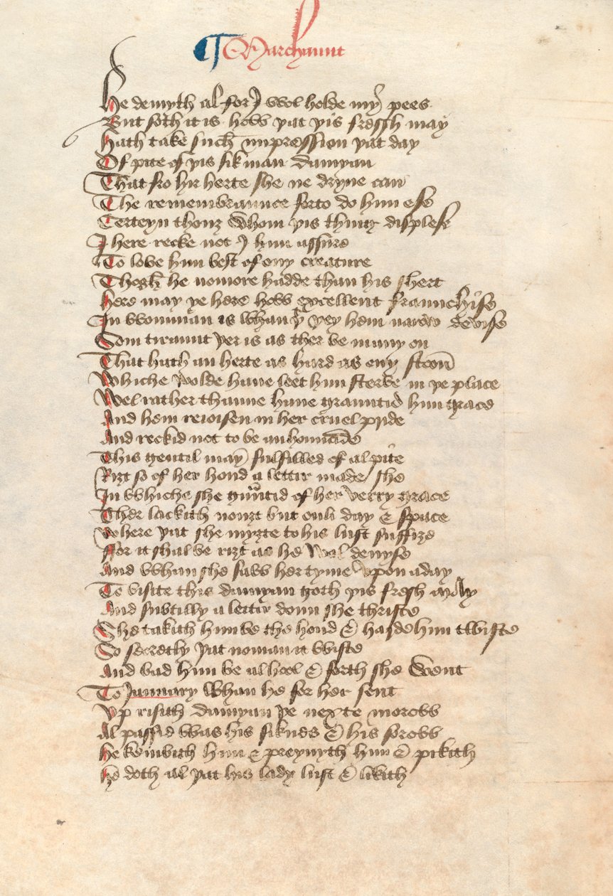 Ms. New Coll 314, f90v, The Canterbury Tales af Geoffrey Chaucer (pen og blæk på pergament) af English School