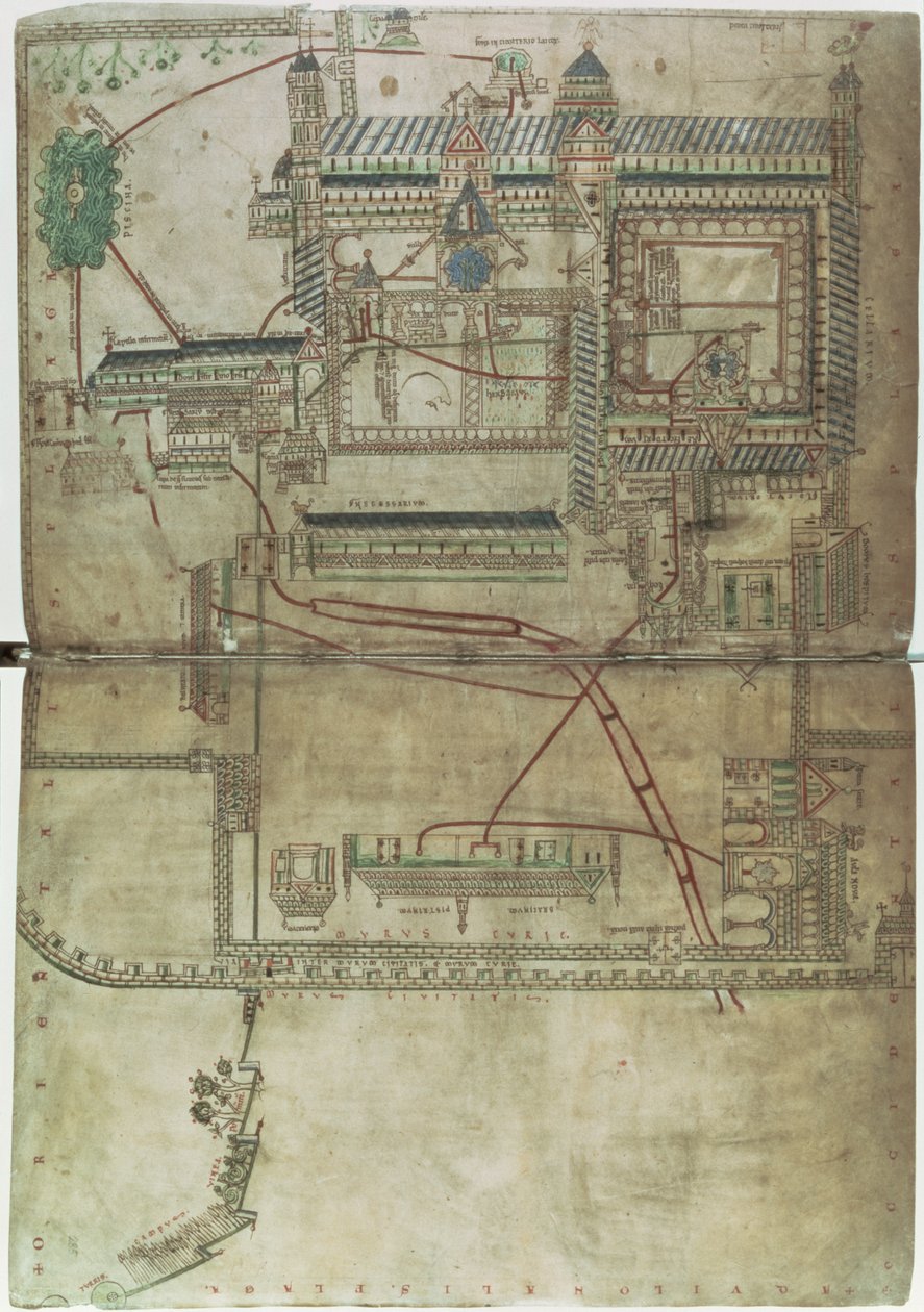 Ms R 171 f.285 Plan over Canterbury Cathedral og VVS-systemet, fra 