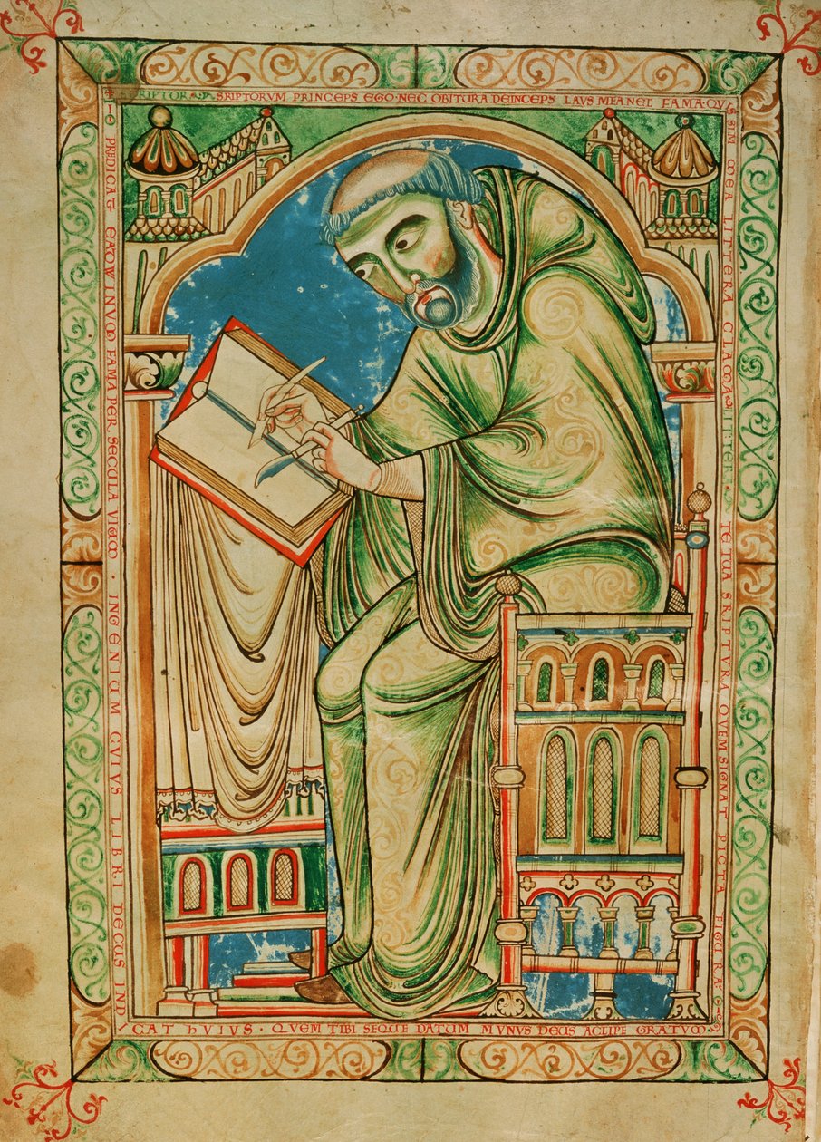 Ms R 17 I f.283v Munk Eadwine i arbejde på manuskriptet, Eadwine Psalter, c.1150 (vellum) af English School