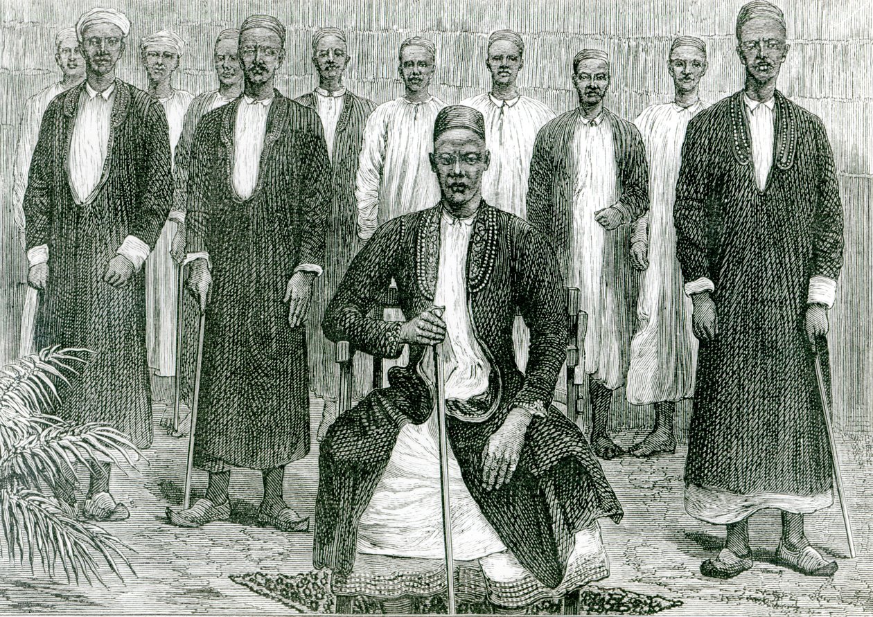 Mtesa, kejseren af Uganda og andre høvdinge (litho) (bw foto) af English School