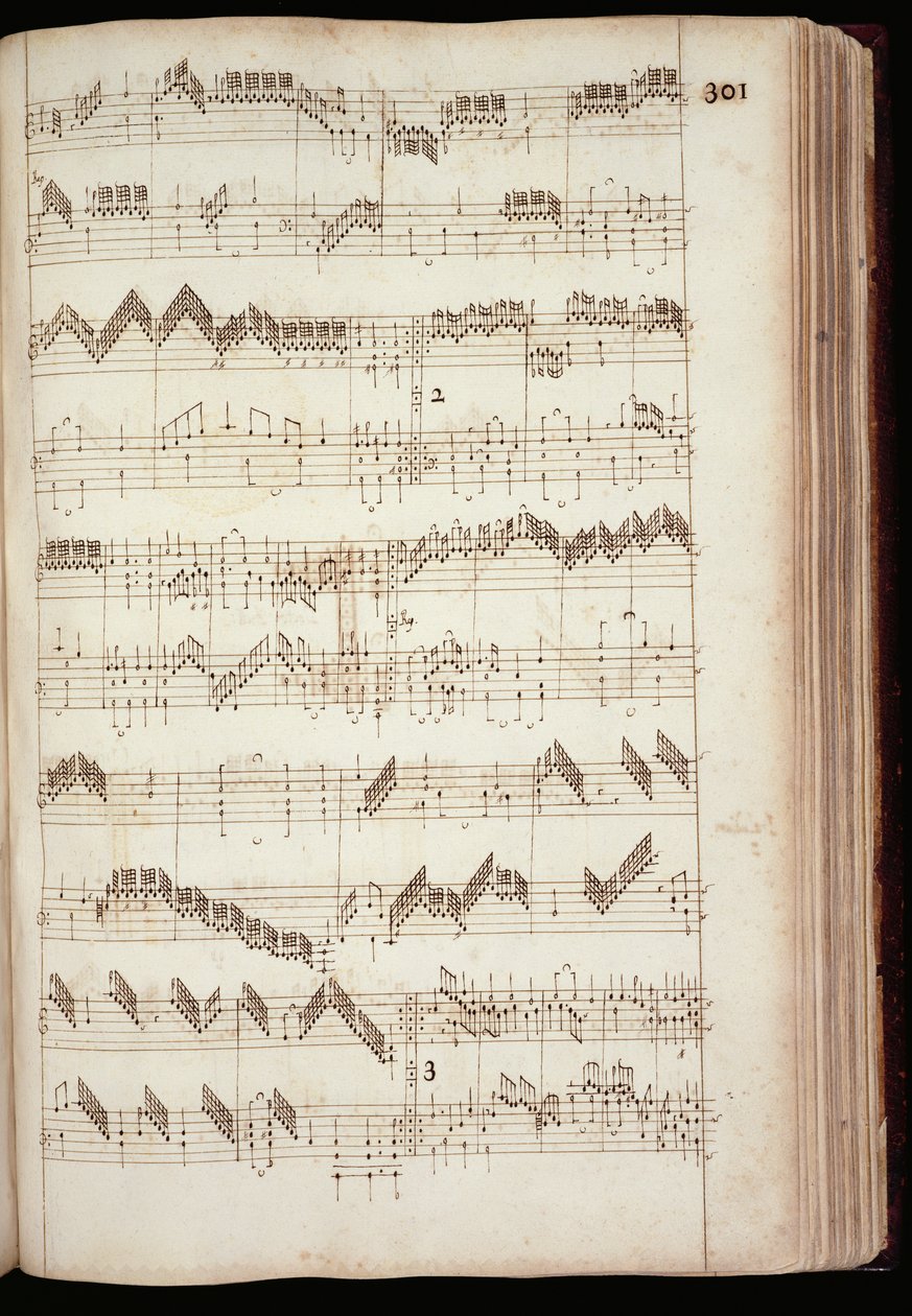 Mu Ms 168, s.301: Side fra Fitzwilliam Virginal og antologi af keyboardmusik fra det 16. og det tidlige 17. århundrede (blæk på papir) af English School