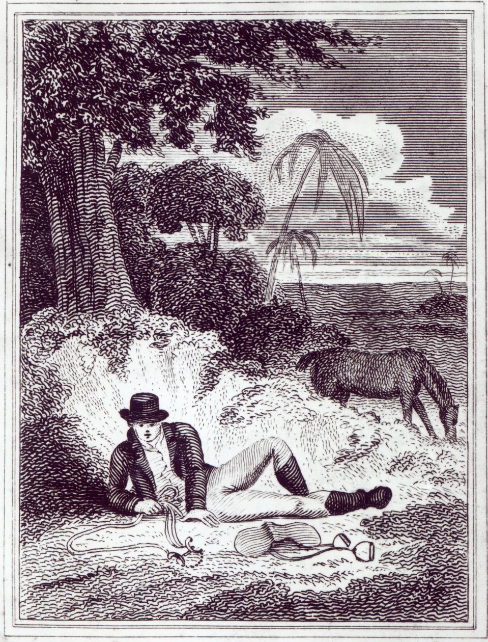 Mungo Park i Afrika, en illustration fra "Travels in the interior districts of Africa: performed in the years 1795, 1796, and 1797", udgivet i 1816 (tryk) af English School