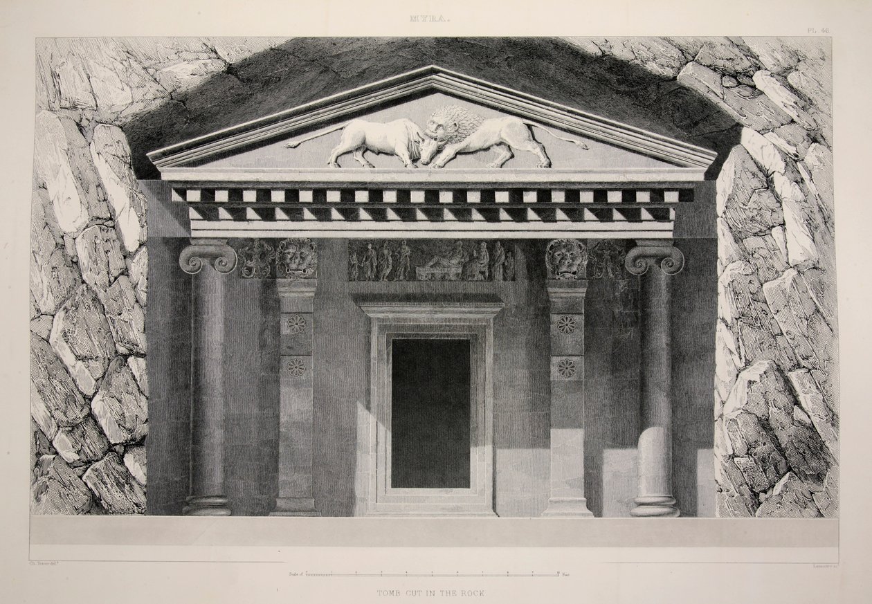 Myra - Tomb Cut in the Rock, pub. 1863 litografi. af English School