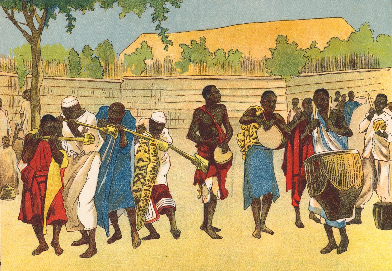 National Brass Band, Toro, Uganda (farvelitografi) af English School