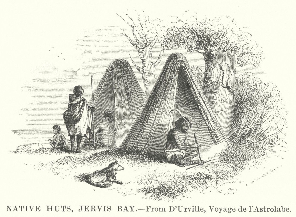 Indfødte hytter, Jervis Bay (kobberstik) af English School