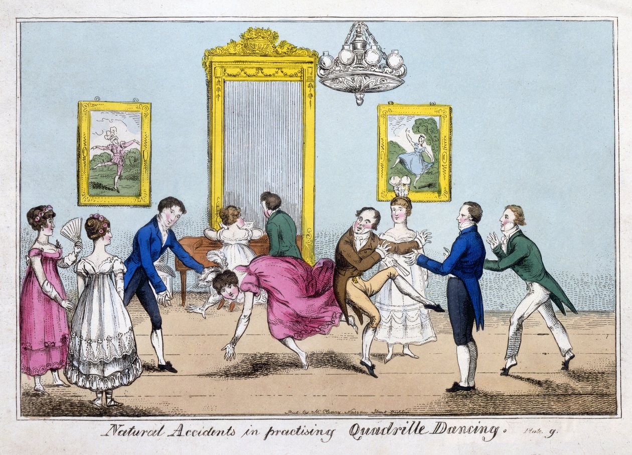 Naturlige ulykker ved at praktisere Quadrille Dancing, pub. Cleary af English School