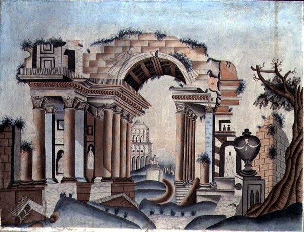 Neo-klassiske ruiner, ca. 1820 (akvarel på papir) af English School