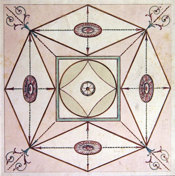 Neo-klassisk loftdesign, Ugbrooke Park, Devon, ca. 1770 (akvarel på papir) af English School