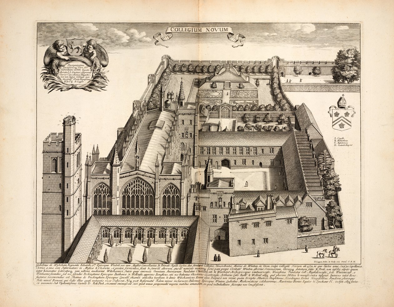 New College, plade 19 fra Oxonia Illustrata af David Loggon, Oxford 1675 af English School