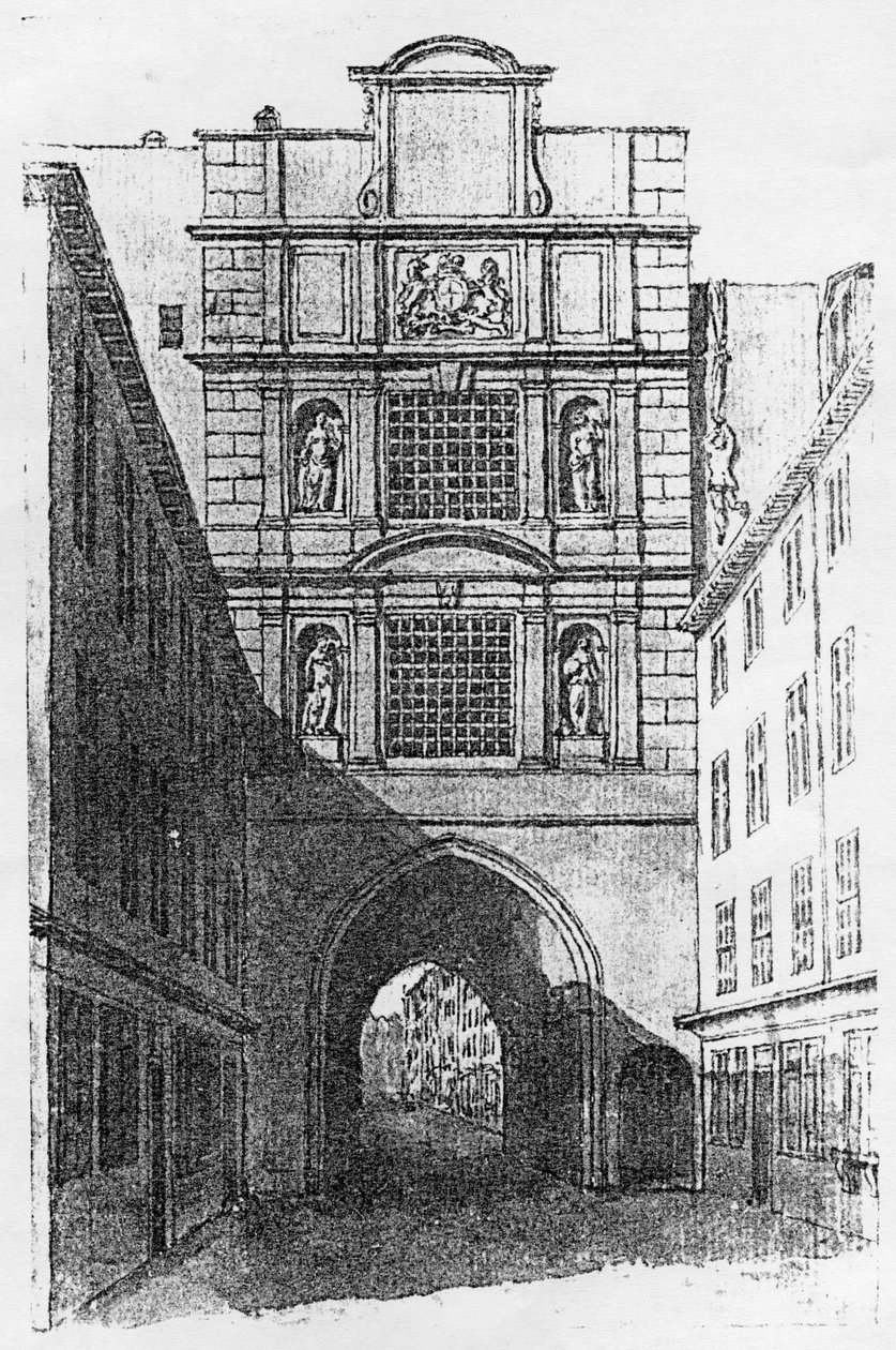 Newgate Prison (litho) (bw foto) af English School