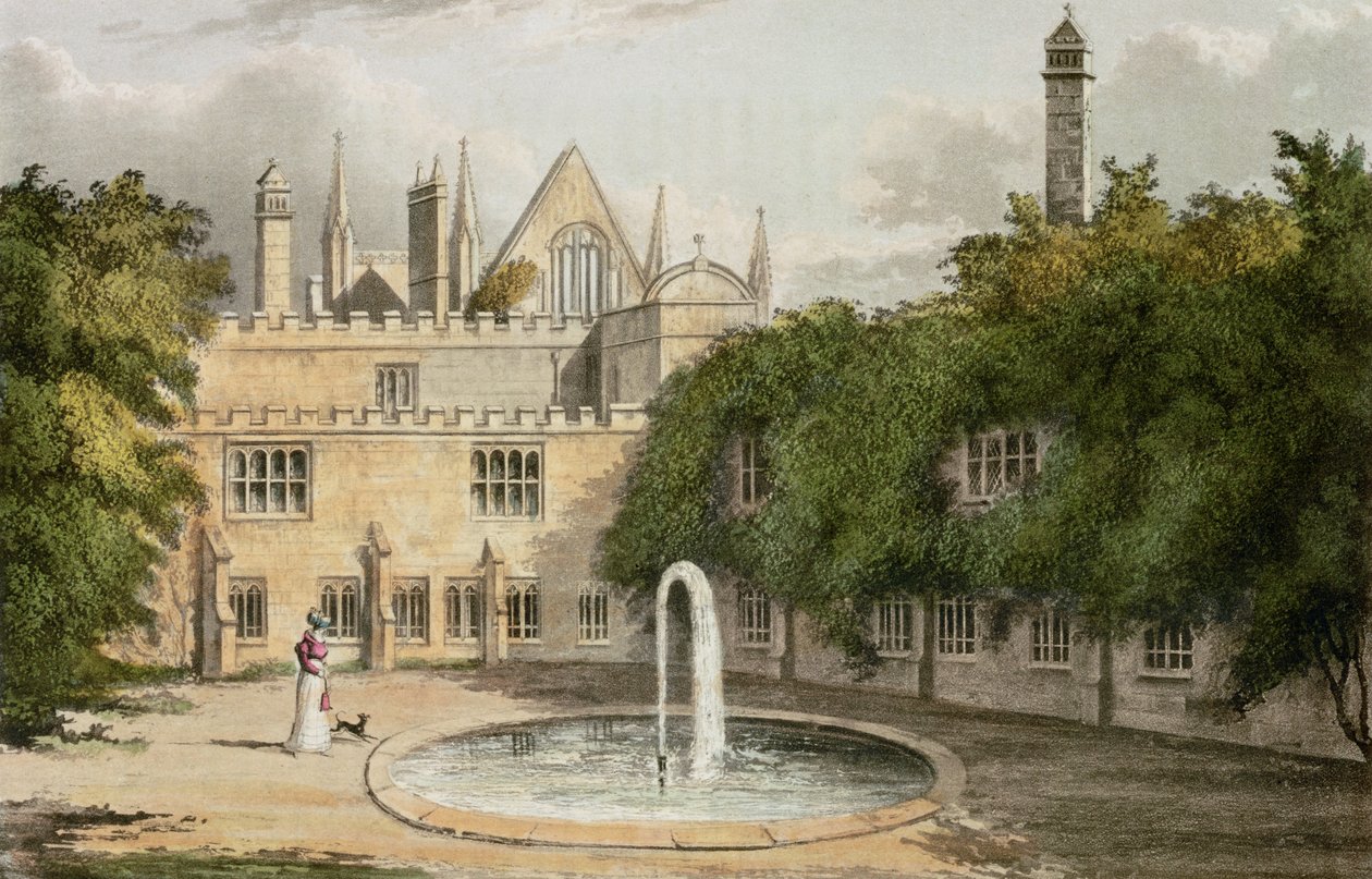 Newstead Abbey, fra R. Ackermanns (1764-1834) Repository of Arts, 1827 (farvegravering) af English School