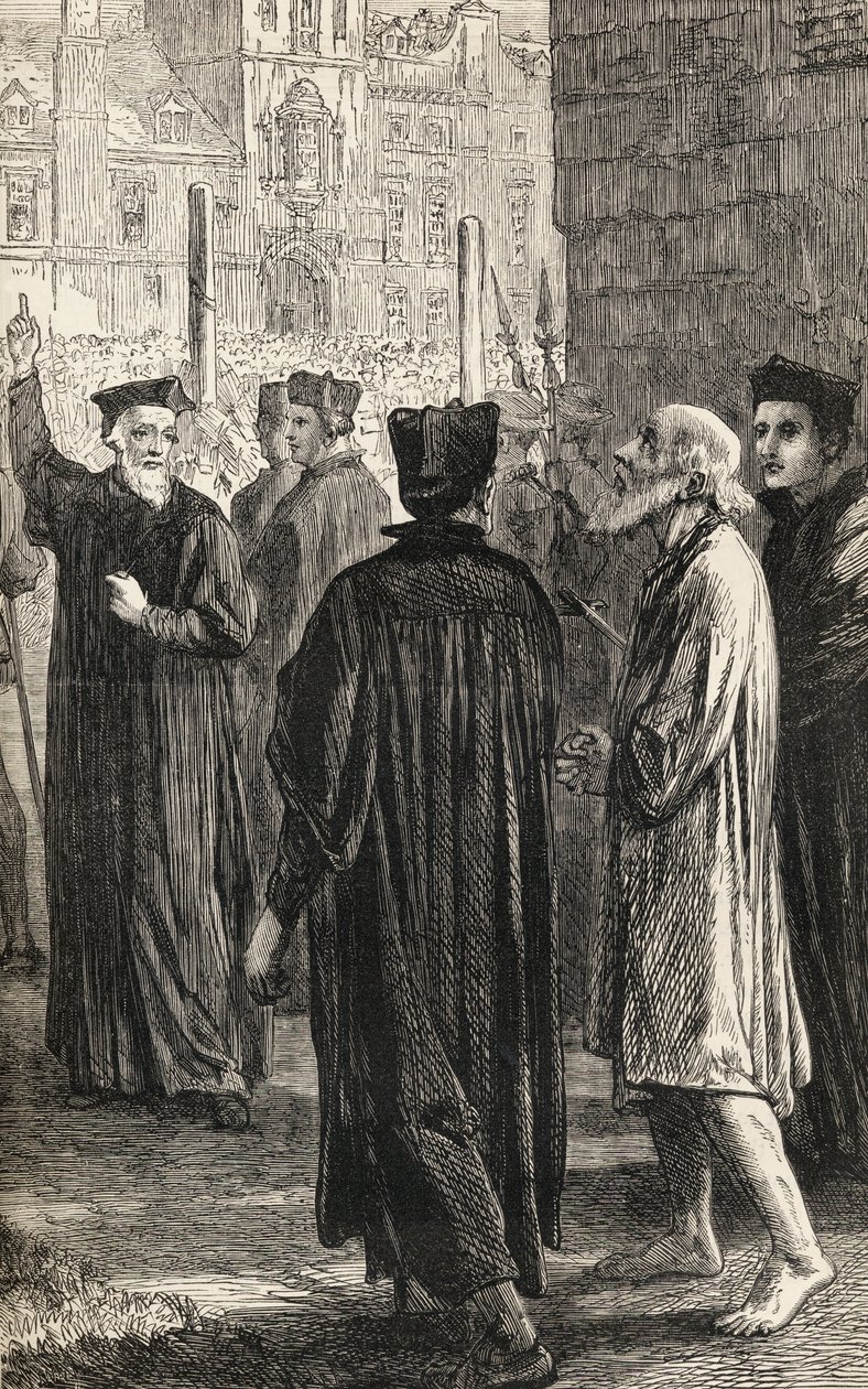 Nicholas Ridley på vej til sin henrettelse, ca.1865 (træsnit) af English School