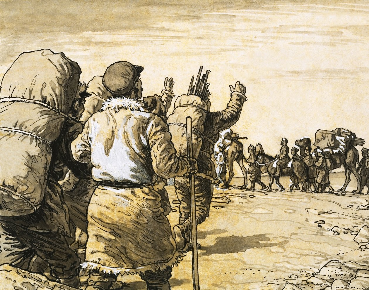 Nikolai Prjevalsky rejser gennem Gobi-ørkenen og møder et kameltog af English School