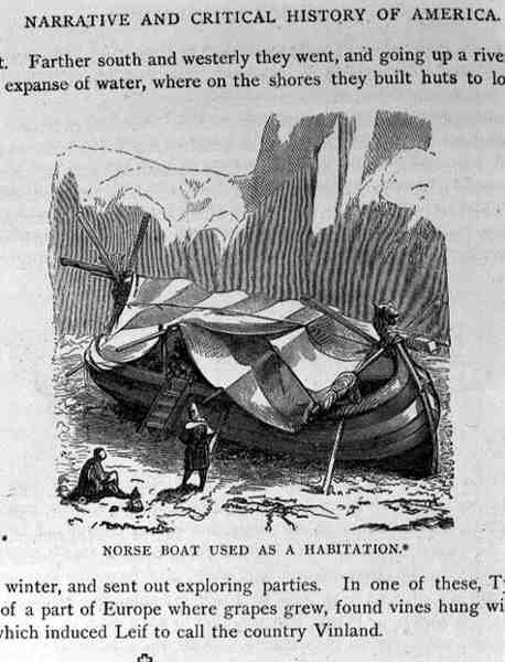 Norse Boat Used as A Habitation, fra Narrative and Critical History of America, pub. i 1889 af English School