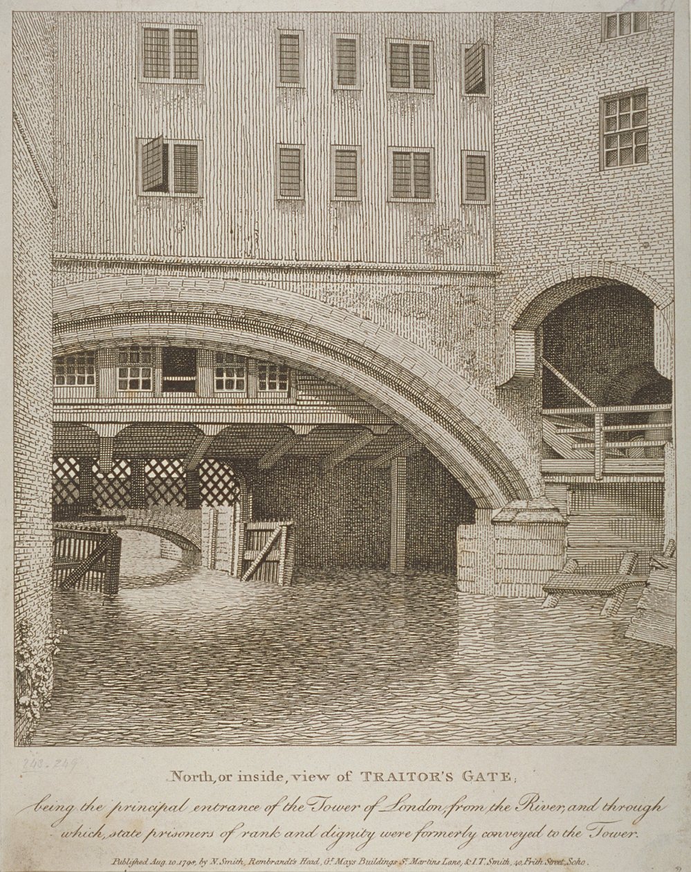 North View of Traitors Gate, Tower of London, udgivet af Nathaniel Smith (fl.1740-1802) 1798 af English School