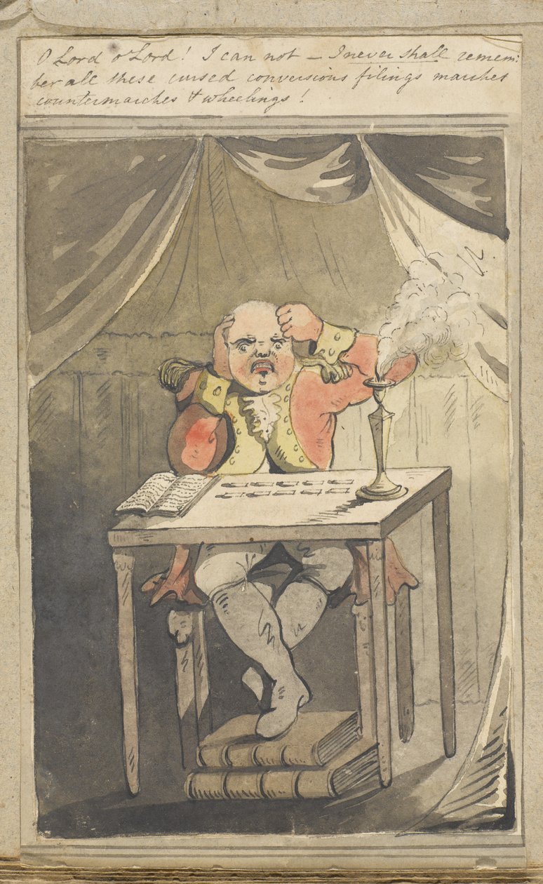 O Herre O Herre! Jeg kan ikke - jeg kommer aldrig til at huske alle disse forbandede omvendelser, arkiveringer, marcher, modmarcher og wheelings! 1796 af English School
