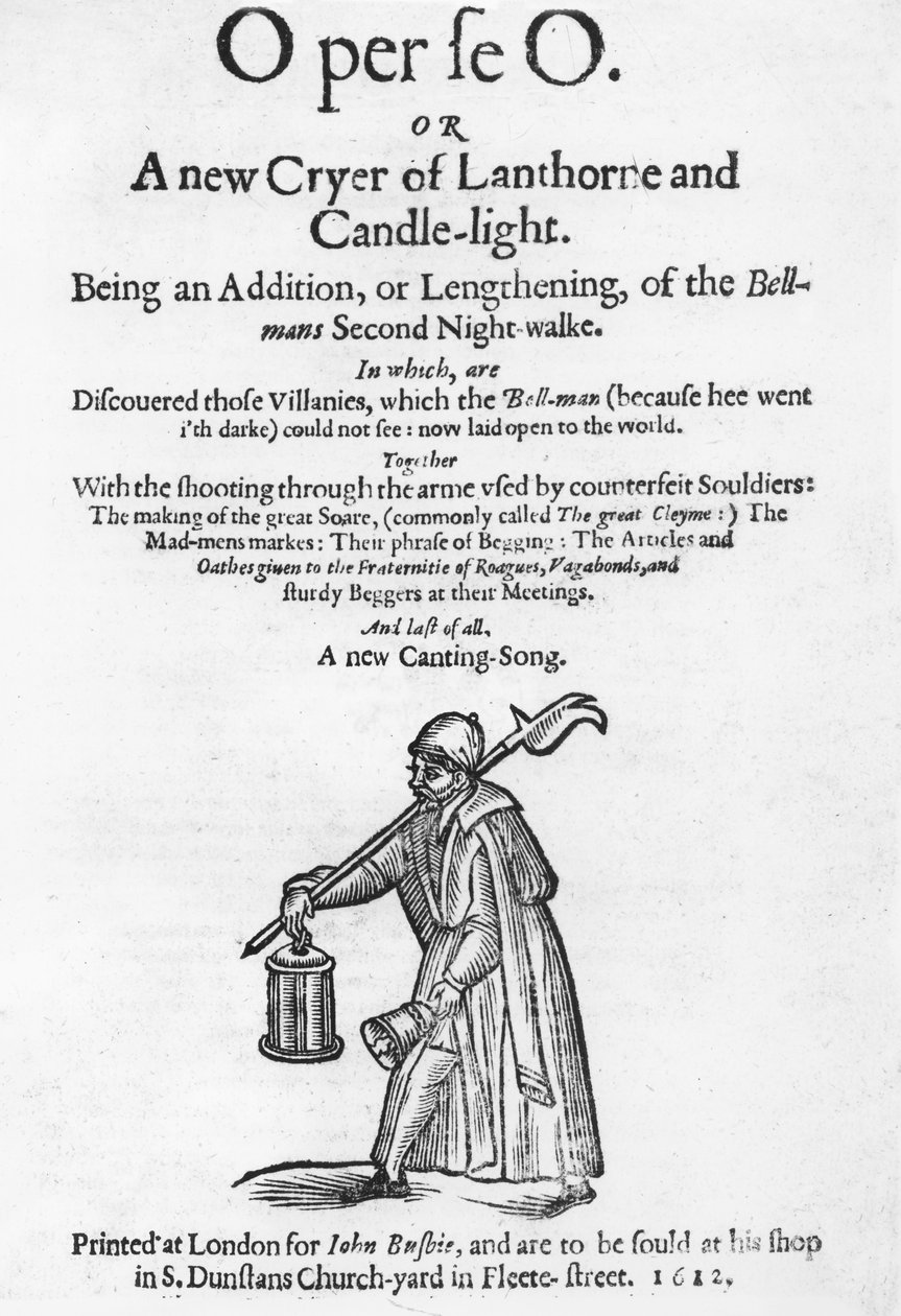 O per se O, or A New Cyer of Lanthorne and Candle-Light, titelblad fra en bog, trykt af John Busbie, 1612 af English School