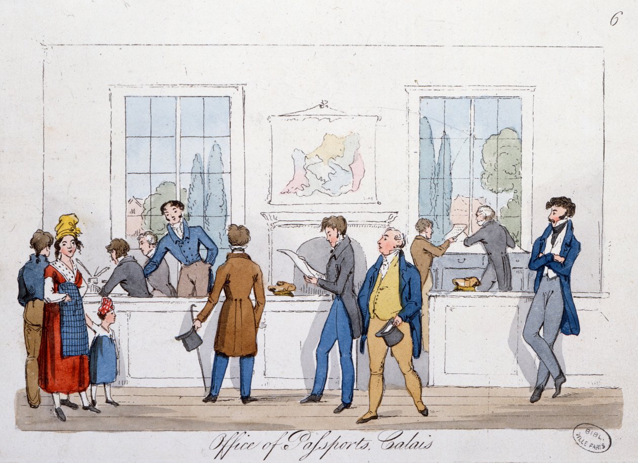 Kontoret for pas i Calais, 1822 af English School