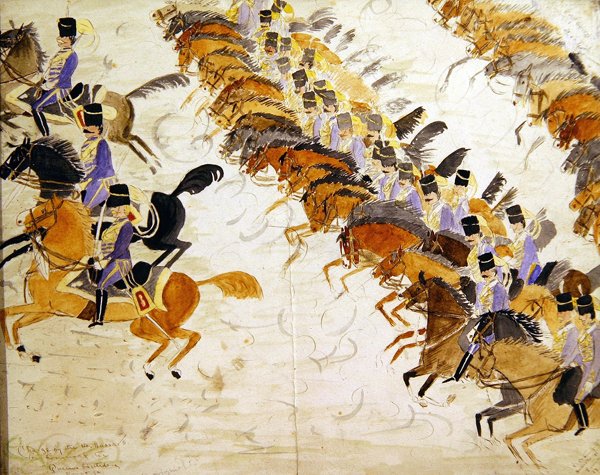 Officerer til hest i galop, ca. 1840 (akvarel på papir) af English School
