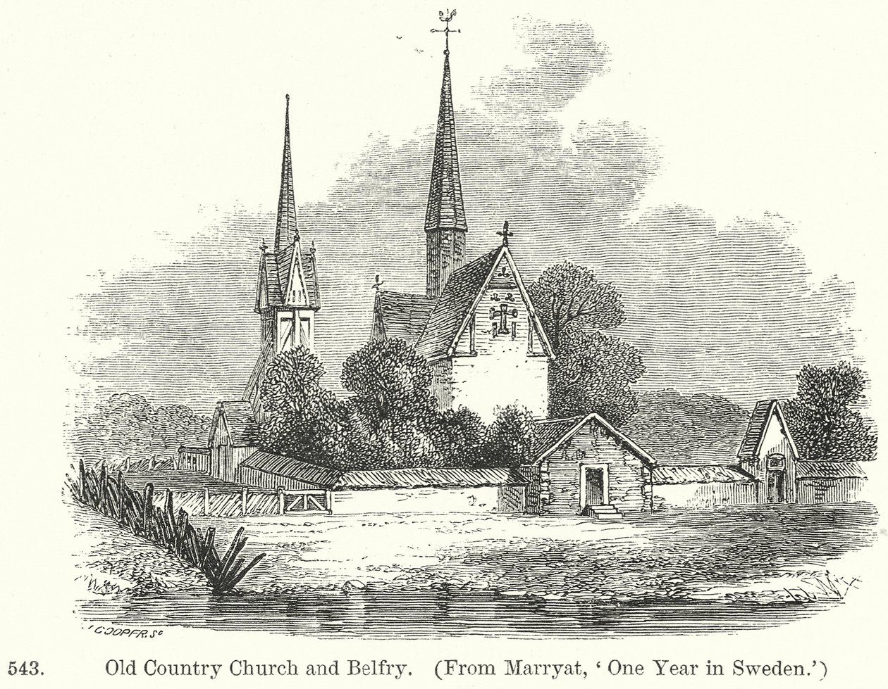 Old Country Church and Belfry (gravering) af English School