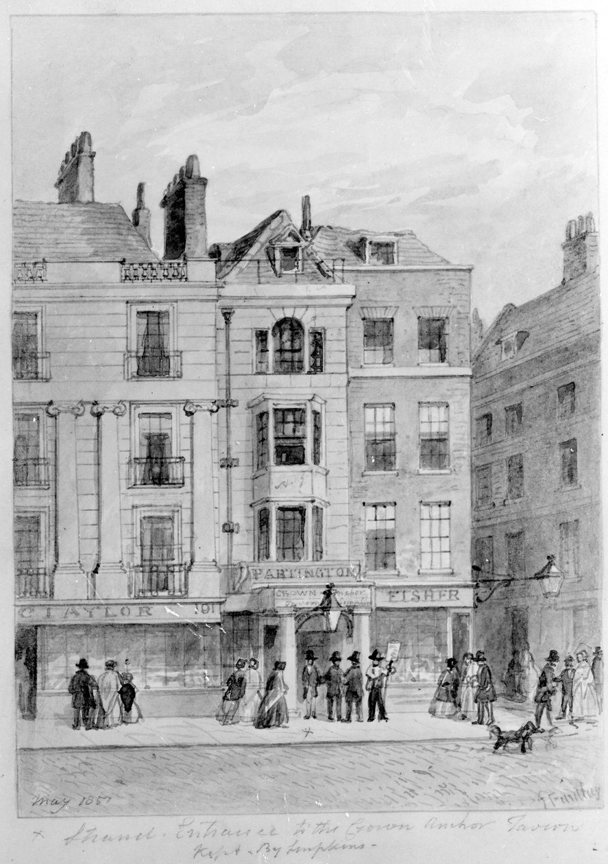 Gammel indgang til Crown and Anchor Tavern, 1851 af English School