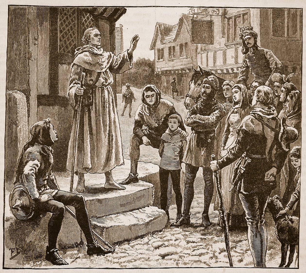 En af Williams fattige præster, der prædiker for folket, illustration fra Cassells Illustrated History of England (sepiafoto) af English School