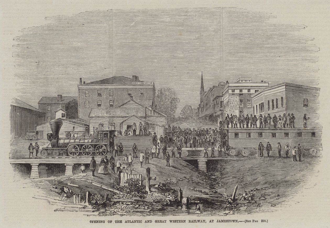 Åbning af Atlantic and Great Western Railway i Jamestown (kobberstik) af English School