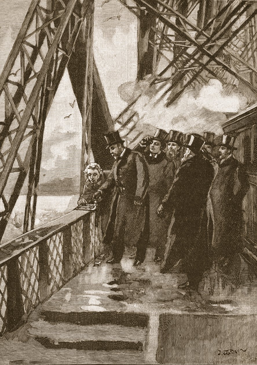 Åbning af Forth Bridge af Prince of Wales, 4. marts, 1890, illustration fra Cassells Illustrated History of England (sepiafoto) af English School