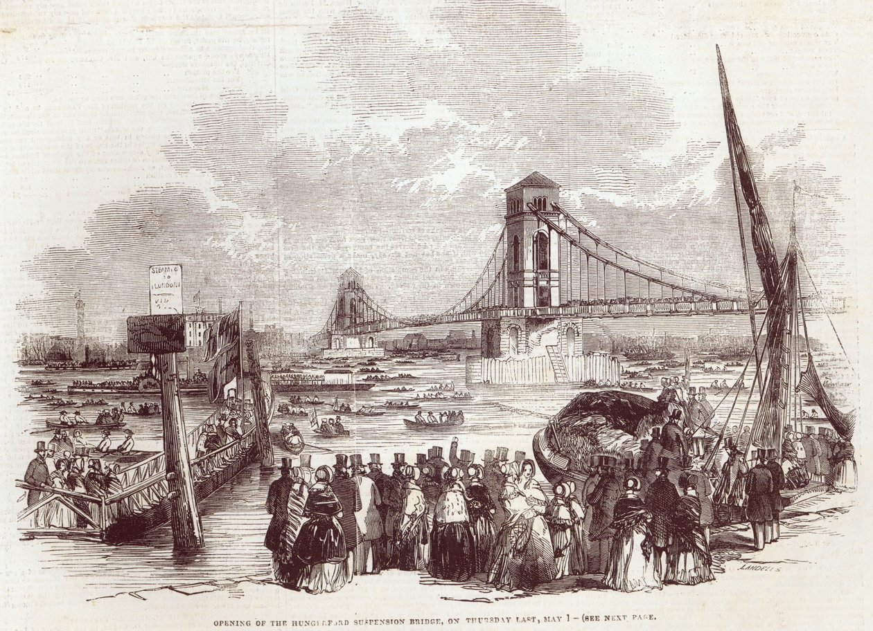 Åbning af Hungerford Suspension Bridge, fra 