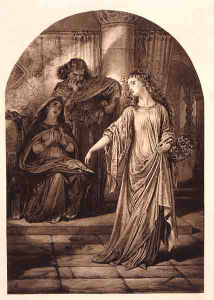 Ophelia, in Hamlet af William Shakespeare (1564-1616) (gravering) af English School