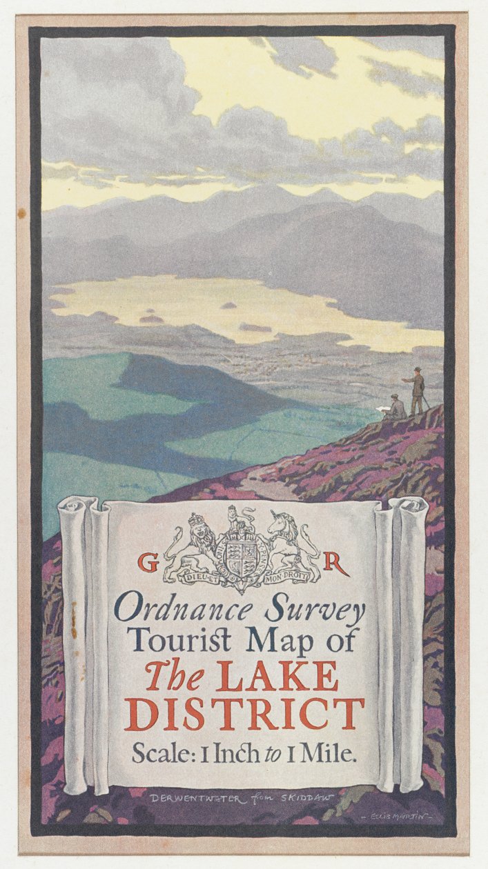 Ordnance Survey Tourist Map of the Lake District, ca. 1920 (farve litho) af English School