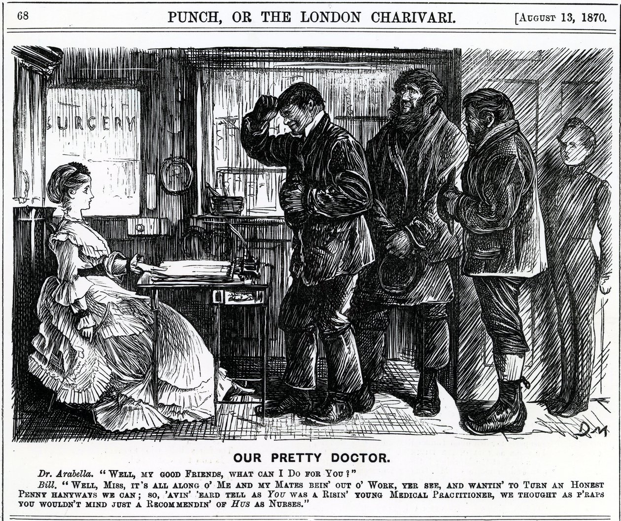 Our Pretty Doctor, udgivet i Punch Magazine, 1870 af English School