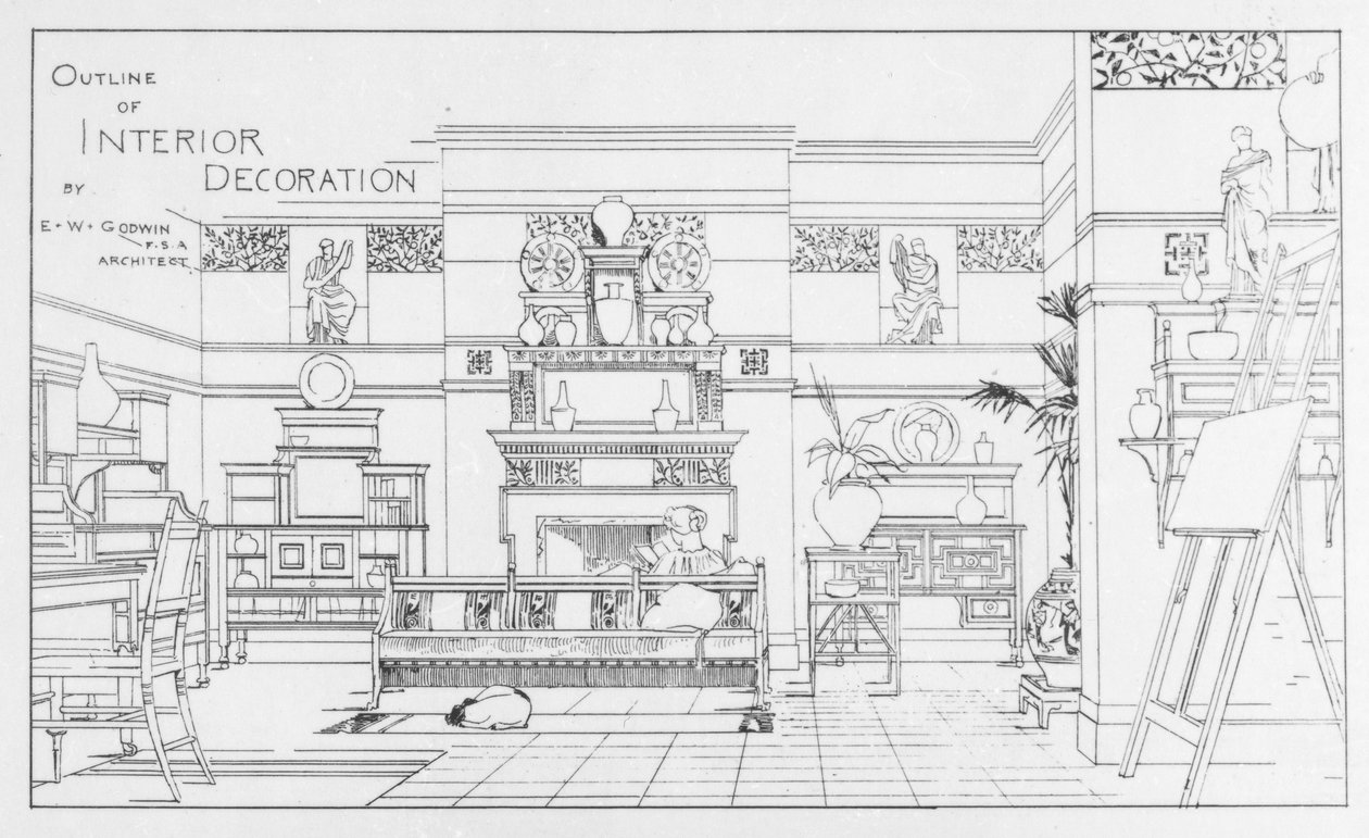 Outline of Interior Decoration, design af E. W. Godwin, illustration fra The British Architect, 1. juli 1881 af English School