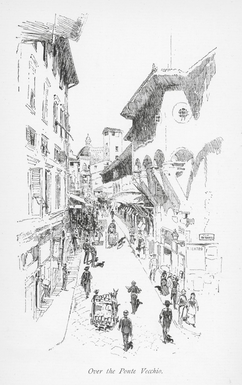 Over Ponte Vecchio (litografi) af English School