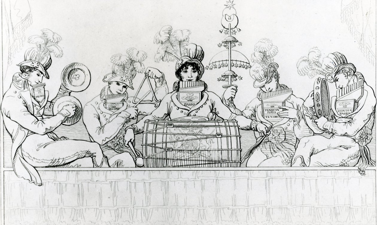 Padean Minstrels i opførelse i Vauxhall Gardens, London (gravering) af English School