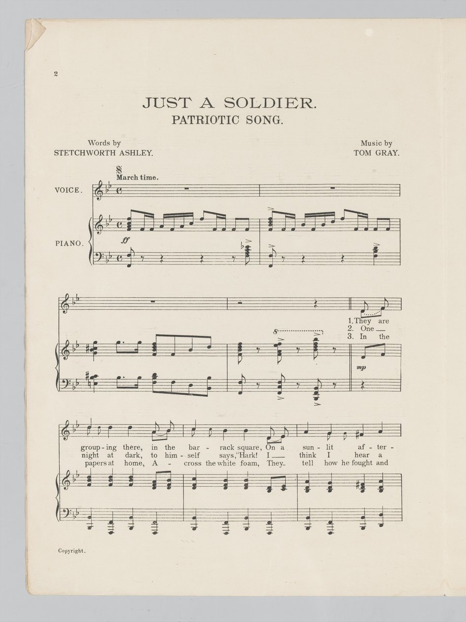 Side 2 af et partitur til sangen Just a Soldier af English School