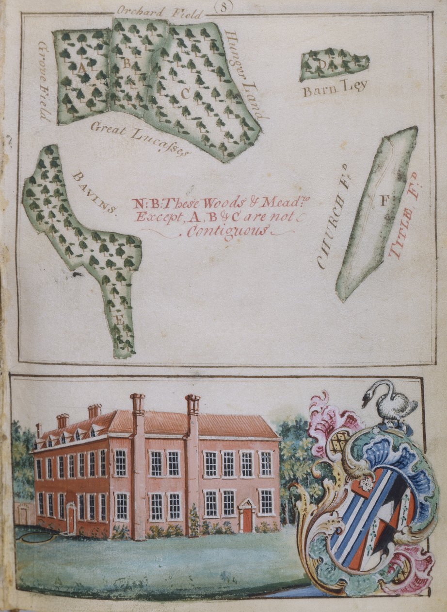 Side 8, fra A Survey of the Estate of John Plampin, Esq., 1774 (pen & blæk med wc og gouache på papir) af English School