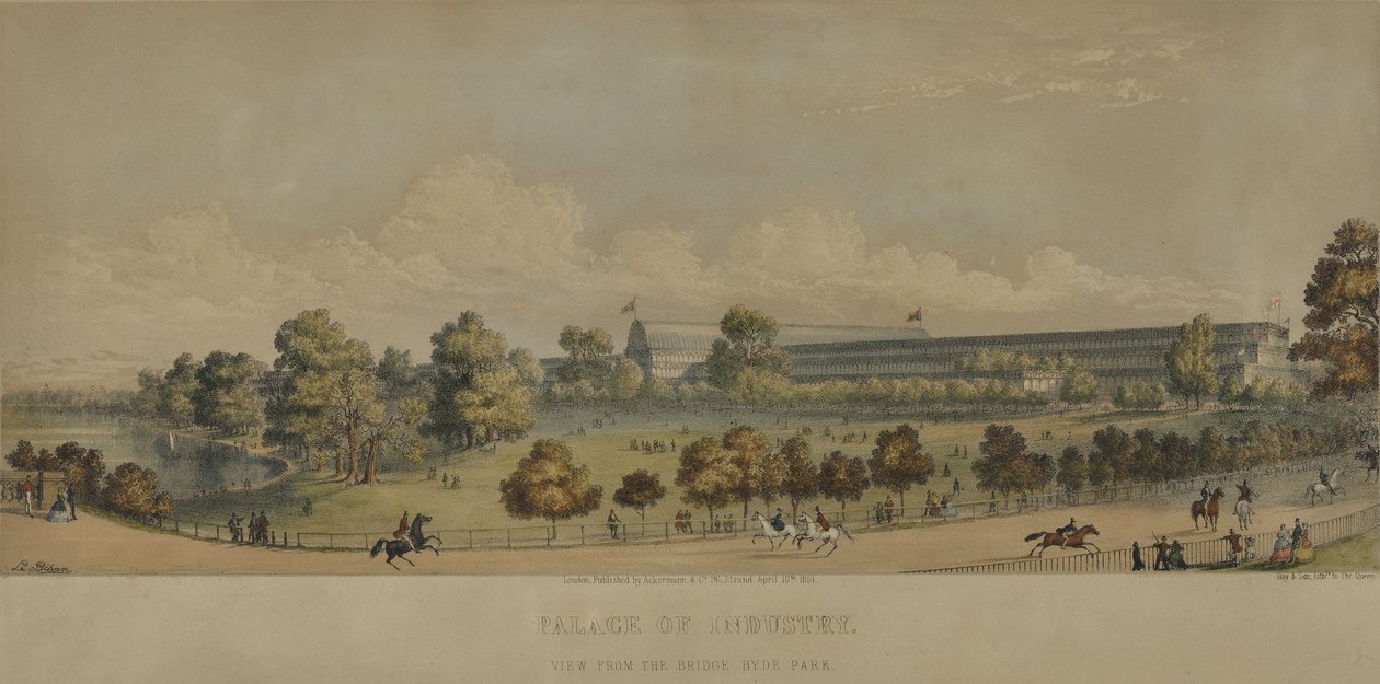 Industripaladset; Udsigt fra broen, Hyde Park, 1851 af English School