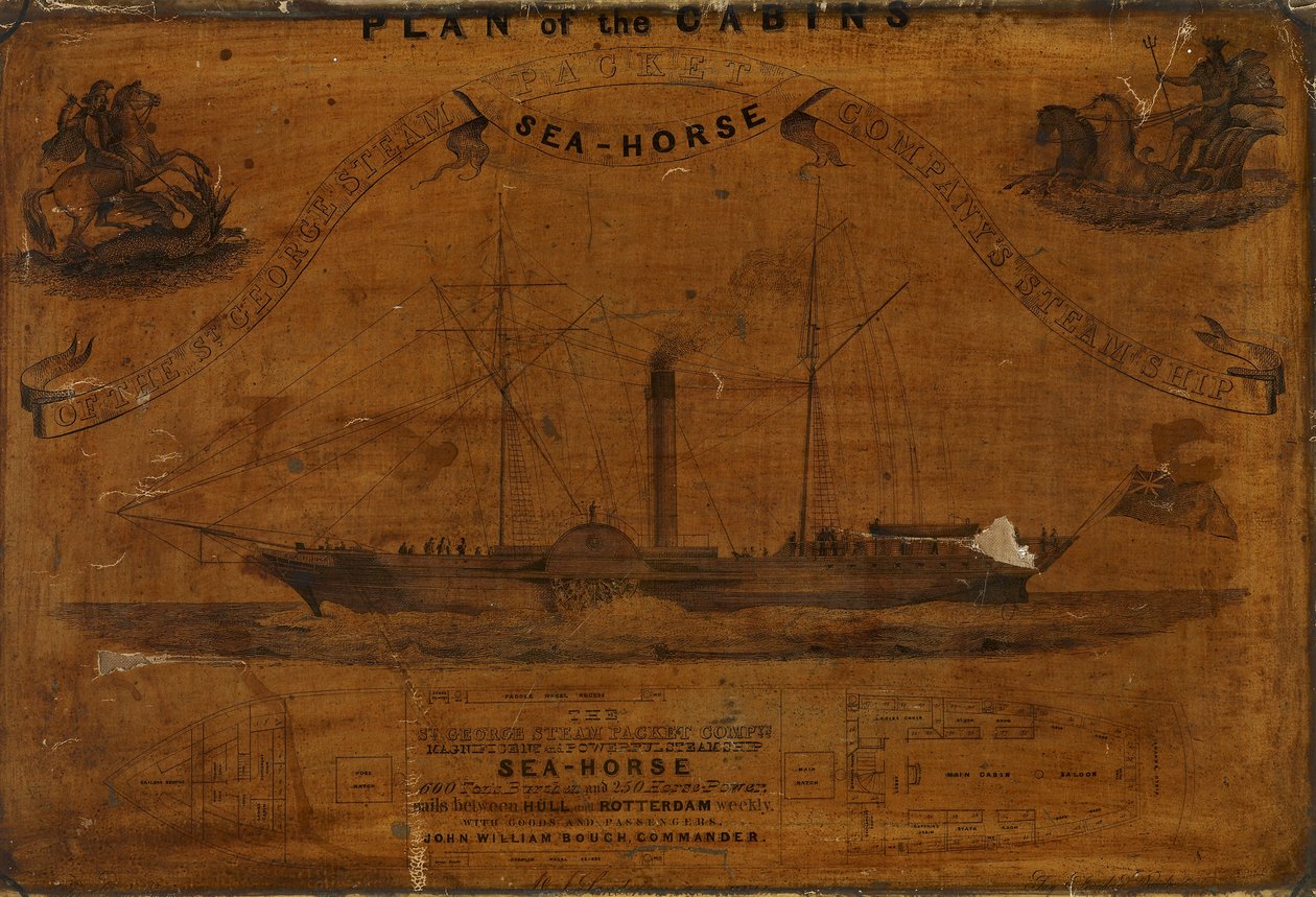 Panoramabillede af kahytterne på SS Sea-horse (gravering) af English School