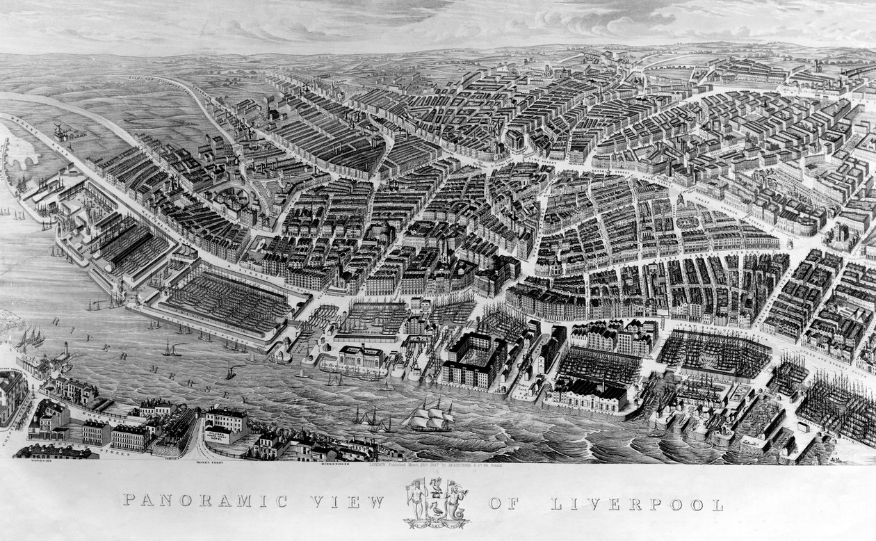 Panoramaudsigt over Liverpool, efter en akvarel af Ackerman, 1847 af English School