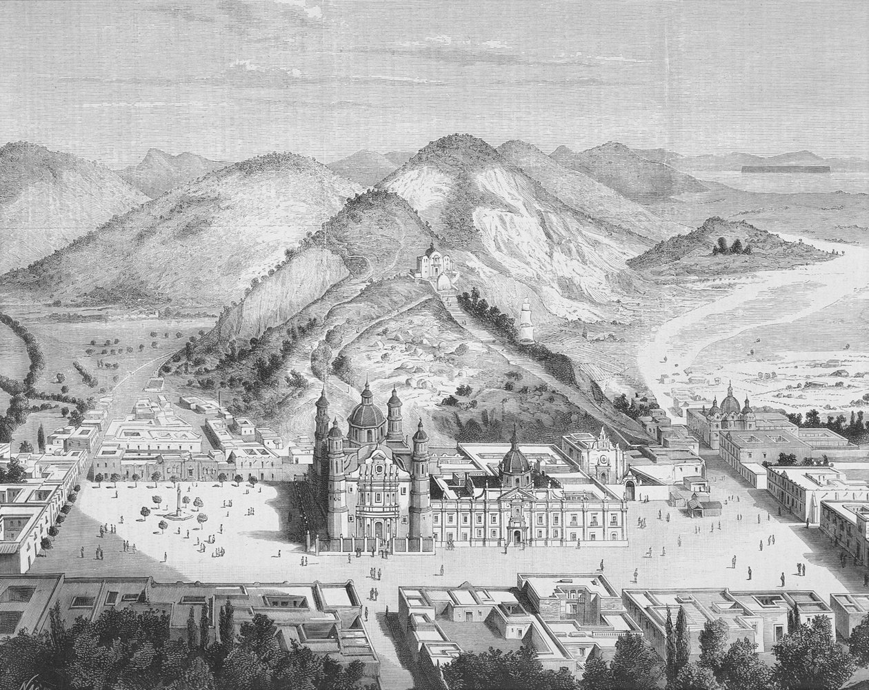 Panoramaudsigt over Basilica de Guadalupe, Mexico City 1880