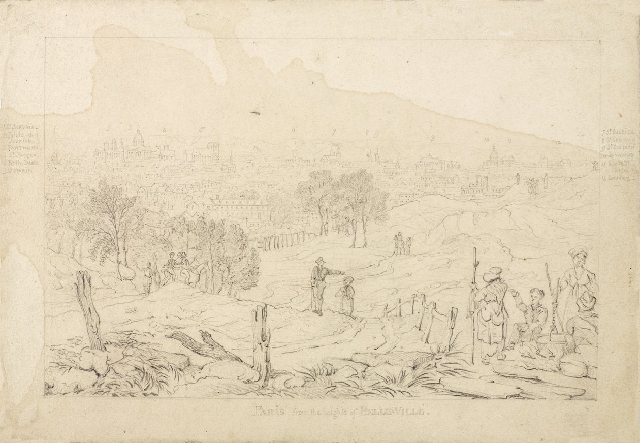 Paris fra Belle Villes højder, 1815 af English School