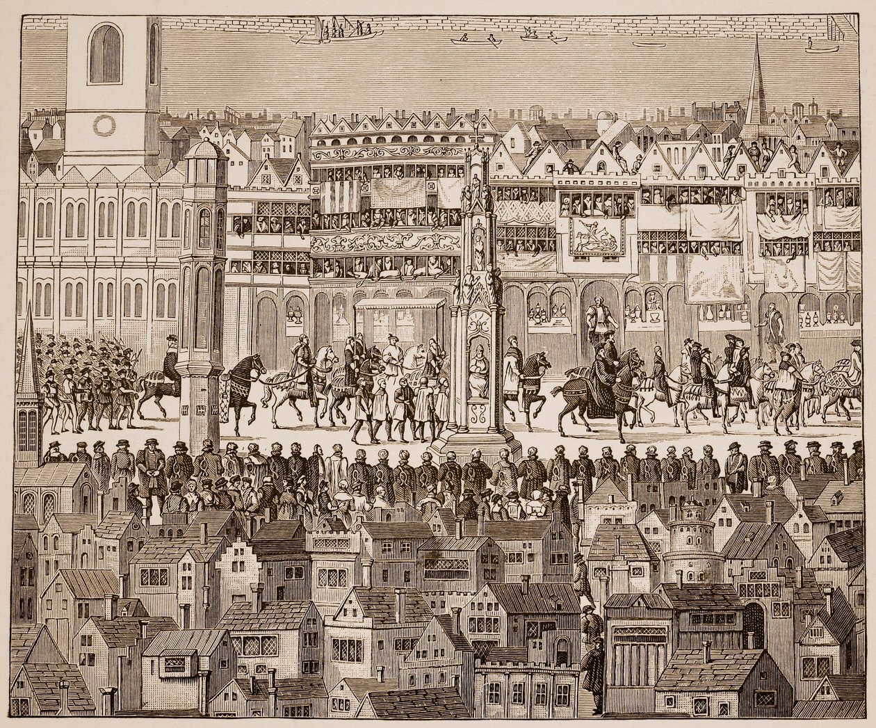 Del af kroningsprocessionen af Edward VI, 1547, efter en akvarel fra det 16. århundrede (sepia-foto) af English School