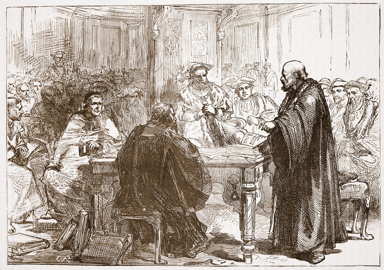 Pastor Olaf ved konferencen i Upsala, illustration fra The History of Protestantism af James Aitken Wylie (1808-1890), pub. 1878 af English School