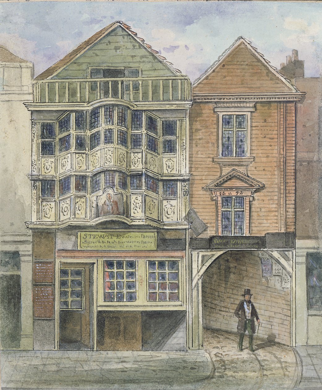 Paul Pindars hus, Bishopsgate (håndfarvet gravering) af English School
