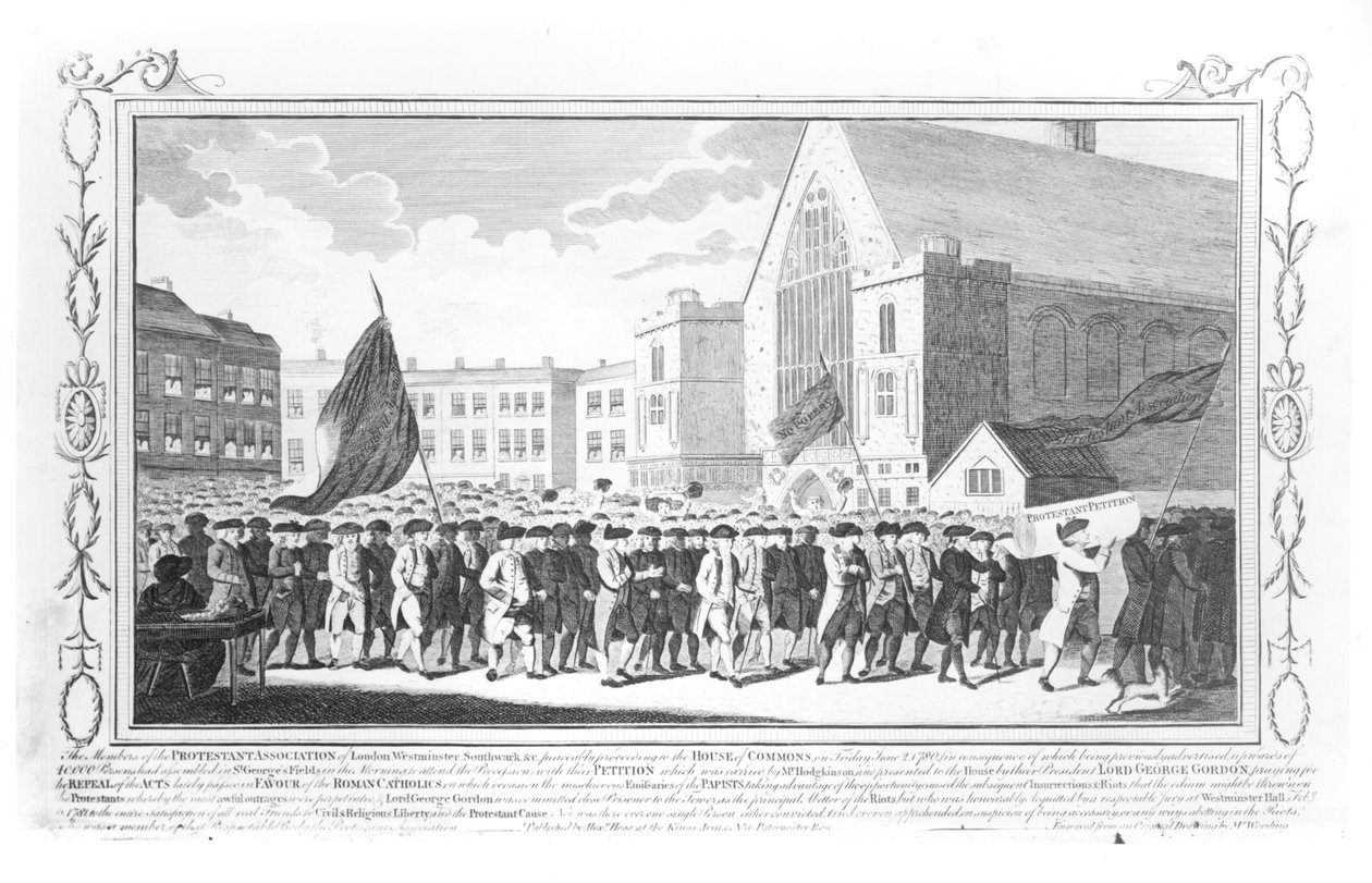 Fredelig procession af medlemmerne af den protestantiske forening til Underhuset fredag den 2. juni 1780 af English School