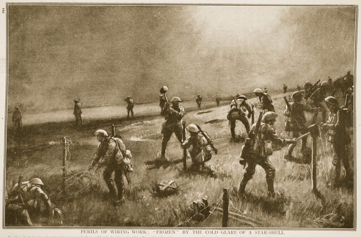 Farer ved ledningsarbejde: frosset af det kolde skær fra en stjerneskal, 1914-19 af English School