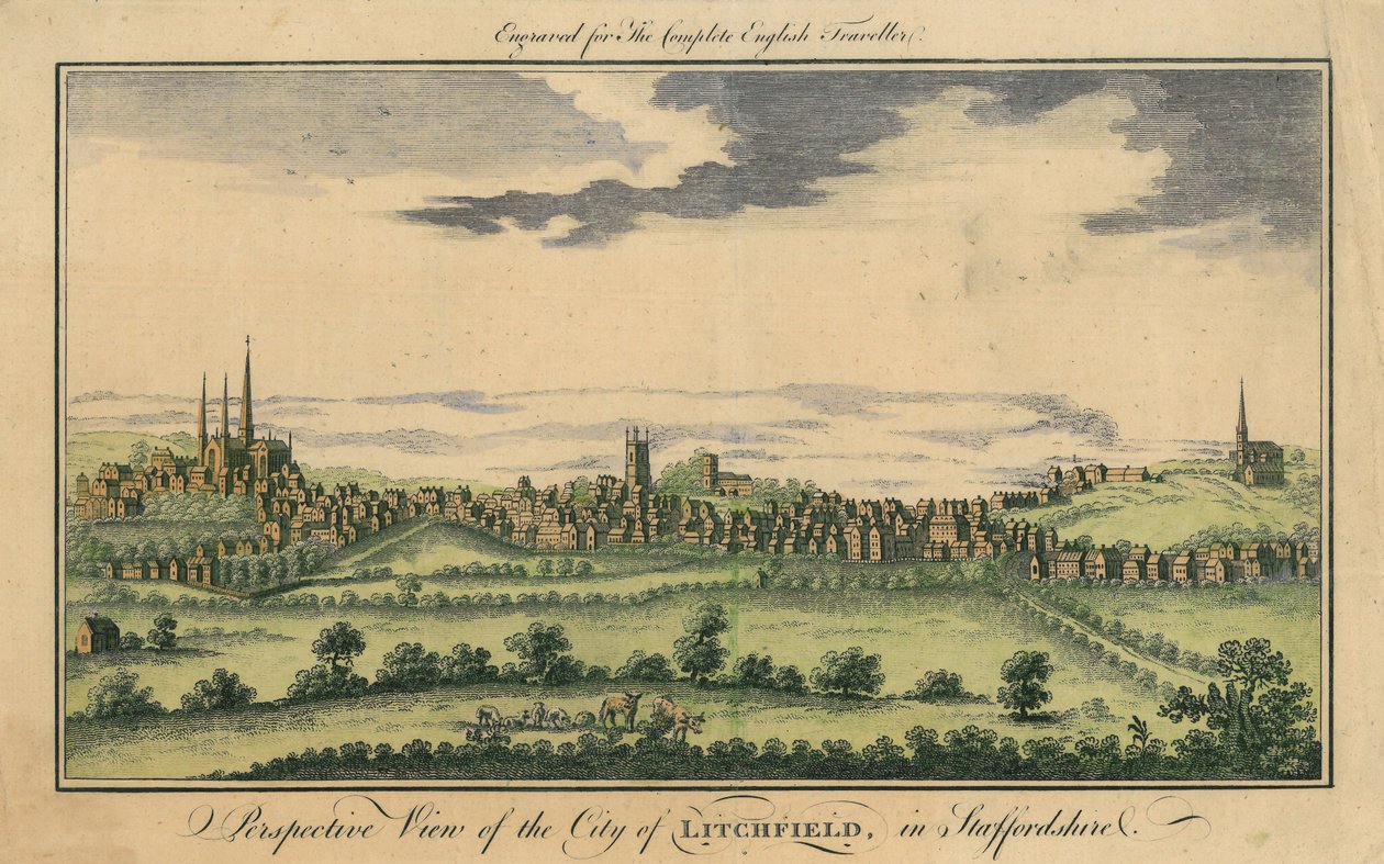 Perspektiv udsigt over byen Lichfield, ca. 1795-98 af English School